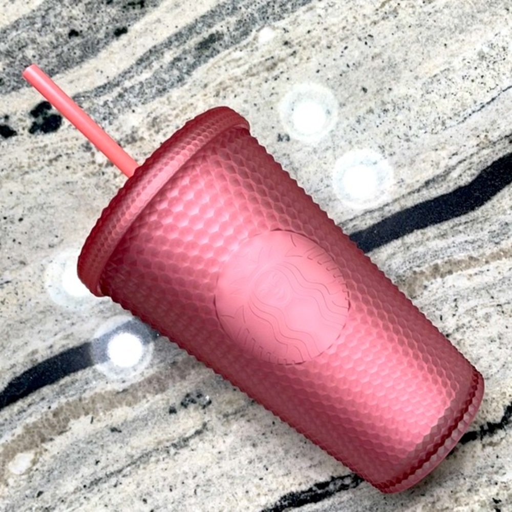 NWT RARE Starbucks Frosted Pink Matte Studded Grande Cold Cup Tumbler